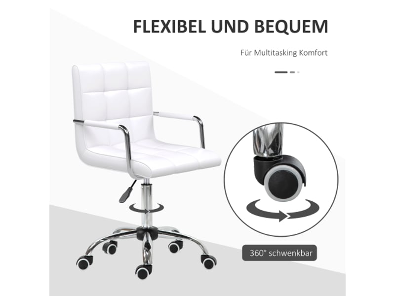  Chaise de bureau ergonomique pivotante en pu blanc, réglable en hauteur 84-99 cm, pour bureau et télétravail  - Conforama E