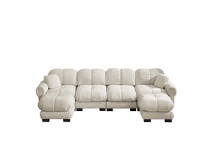 Canapé modulable en u 4 places avec deux ottomanes en tissu beige