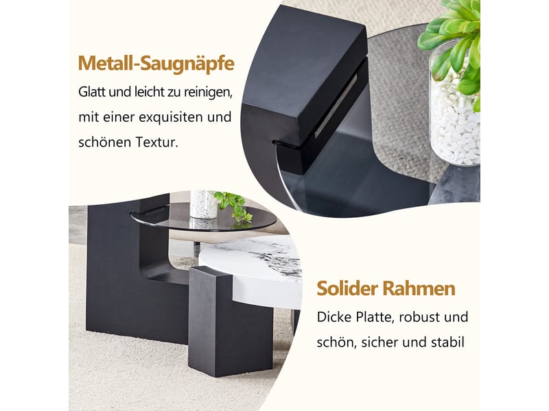 Table basse ronde ensemble mdf effet marbre blanc et verre gris diamètre 61 cm - Conforama E