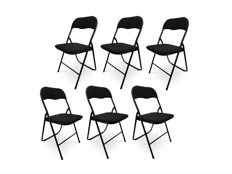 Lot de 6 chaises pliantes rembourrées en tissu noir et pieds métal noir - greta GRETA - Conforama A