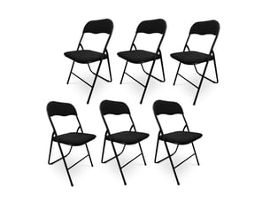 Lot de 6 chaises pliantes rembourrées en tissu noir et pieds métal noir - greta