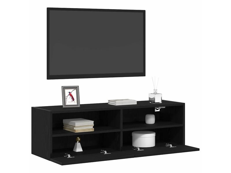 Meuble tv - banc tv - meuble de rangement mural 100 x 30 x 30 cm chêne noir bois d'ingénierie  - Conforama C