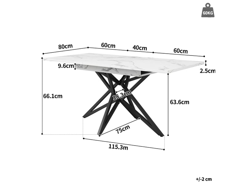 Ensemble table et chaises table extensible et 4 chaises, plateau effet marbre, en mdf et métal blanc - Conforama E