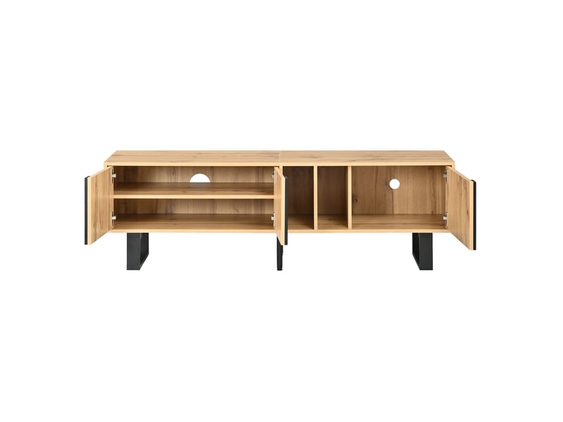  Meuble tv 160x40x50 cm, 3 portes, 2 niches, pieds en métal noir, effet bois naturel Fay Lum - Conforama D