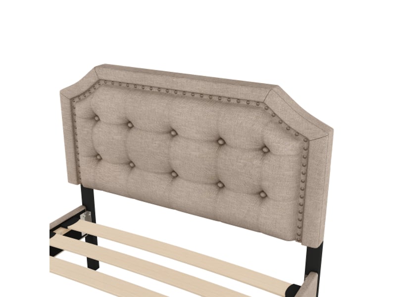  Lit 1 place 90x200cm, lit enfant, lit adulte avec 2 tiroirs de rangement et sommier, lin beige foncé, sans matelas  - Conforama R