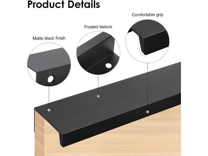 Lot de 4 poignées cachées en alliage d'aluminium noir de 12 cm, poignées invisibles pour cuisine et portes avec vis - Conforama C