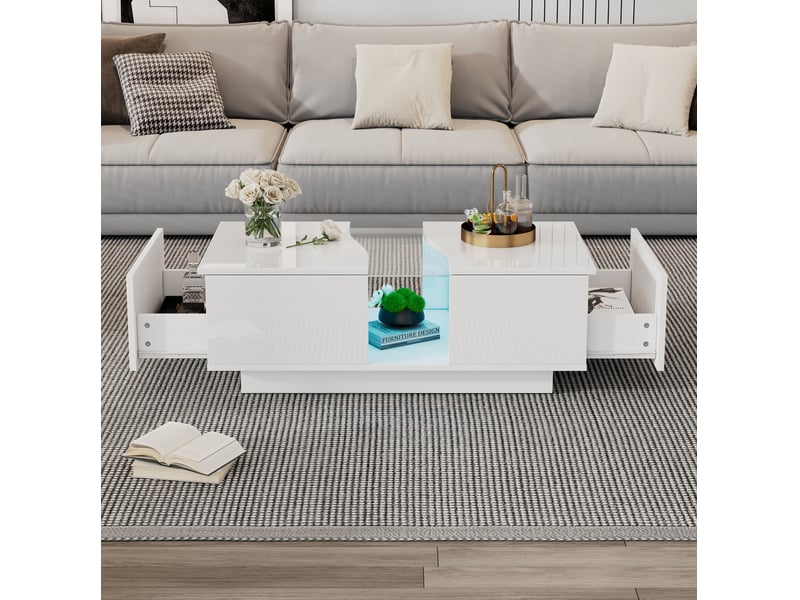  Table basse led 100x50x35 cm 2 tiroirs mdf blanche  - Conforama E