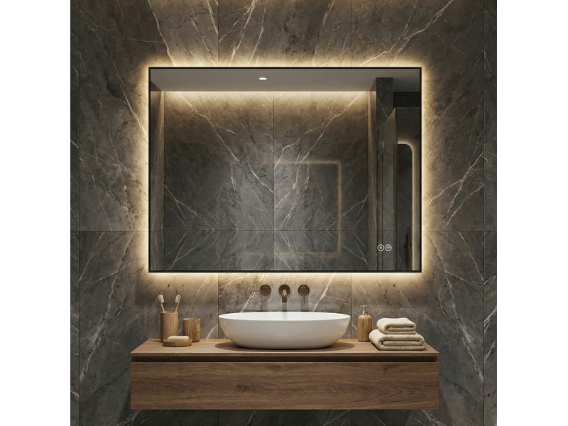  Miroir de salle de bain led 80x60 cm – argent – antibuée, variateur, cadre aluminium et mémoire  - Conforama B