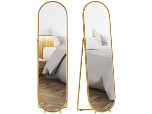 Miroir sur pied ovale avec cadre en métal doré 50 x 180 cm
