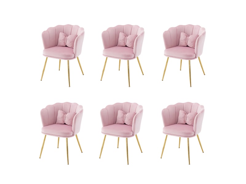  Lot de 6 fauteuils ulevr pétale en velours rose 63 x 58 x 77 cm, pieds métalliques dorés et coussins  - Conforama D