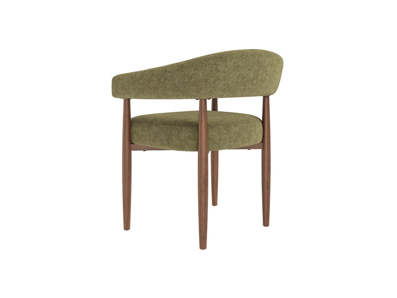  Lot de 6 chaises de salle à manger 60x59x75 cm, accoudoirs, assise 25d, métal aspect noyer, chenille vert olive  - Conforama D
