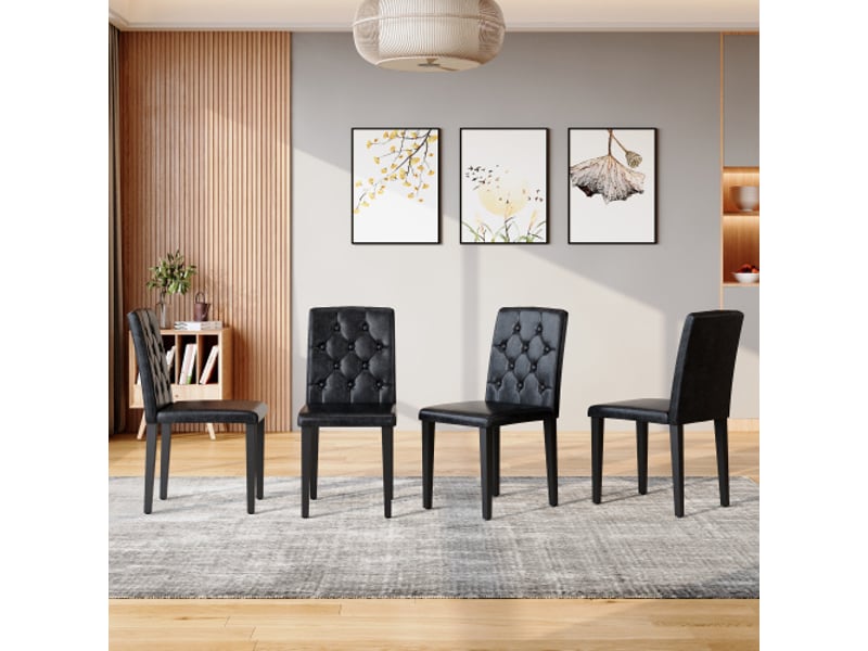 Lot de 4 chaises de salle à manger noires - luxe léger, piètement métal noir, design polyvalent - Conforama B