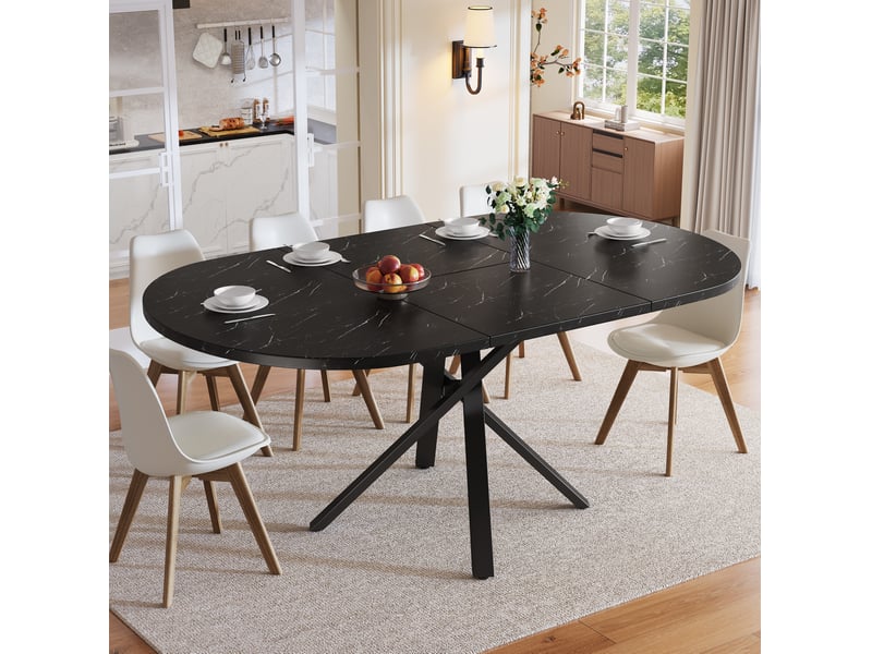  Table ronde extensible, 100-140 cm, x h 75.5 cm, design moderne, pratique, plateau mdf, piètement métal, coloris noire  - Conforama B