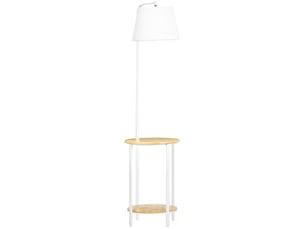 Lampadaire 40 w en métal blanc, 162 cm, abat-jour en lin, 2 étagères, pour salon et chambre
