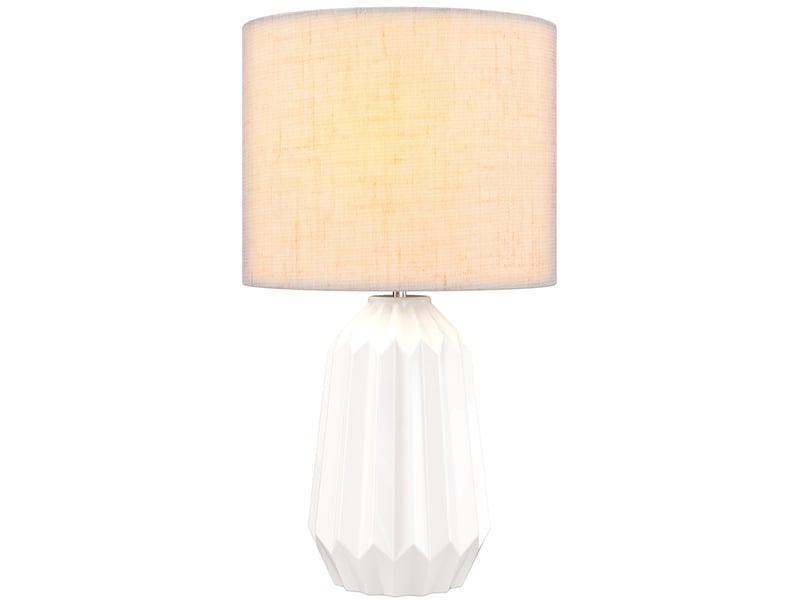  Lampe de table avec pied en céramique et abat-jour en lin, lampe de chevet avec interrupteur, douille e27, blanc et beige  - Conforama A