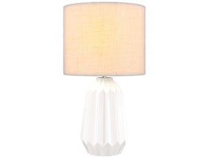 Lampe de table avec pied en céramique et abat-jour en lin, lampe de chevet avec interrupteur, douille e27, blanc et beige