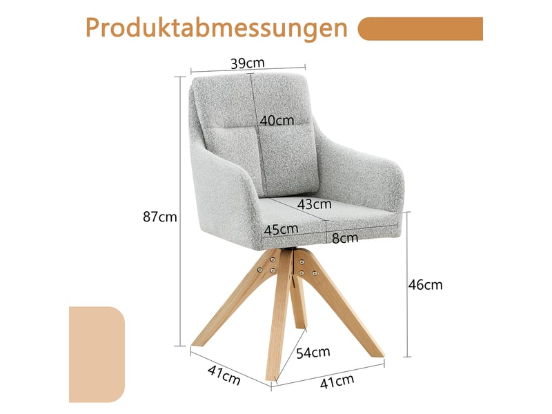  Lot de 2 chaises de salle à manger pivotantes,45x43x87 cm,velours,gris clair  - Conforama C