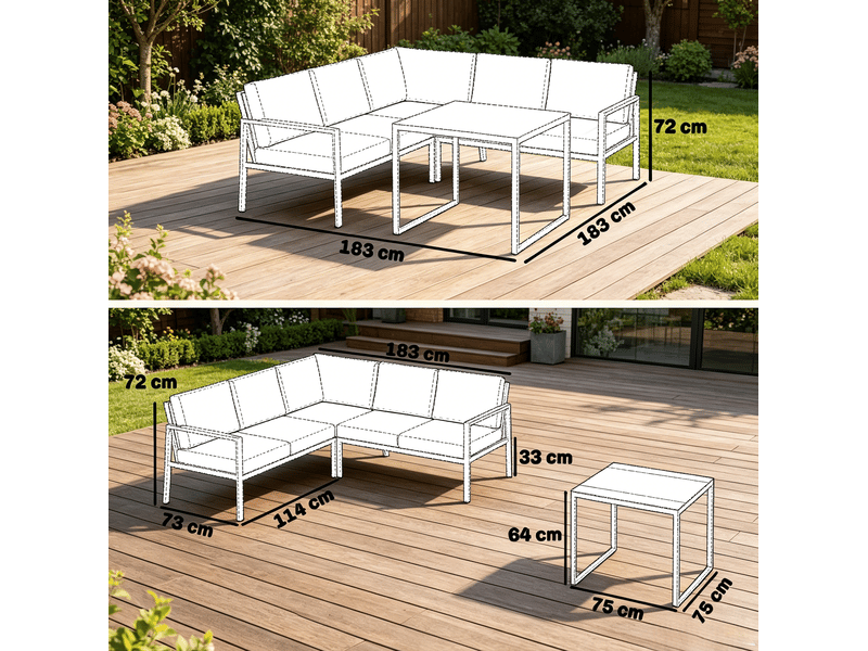  Salon de jardin contemporain en l 5 places avec table basse, gris foncé  - Conforama D