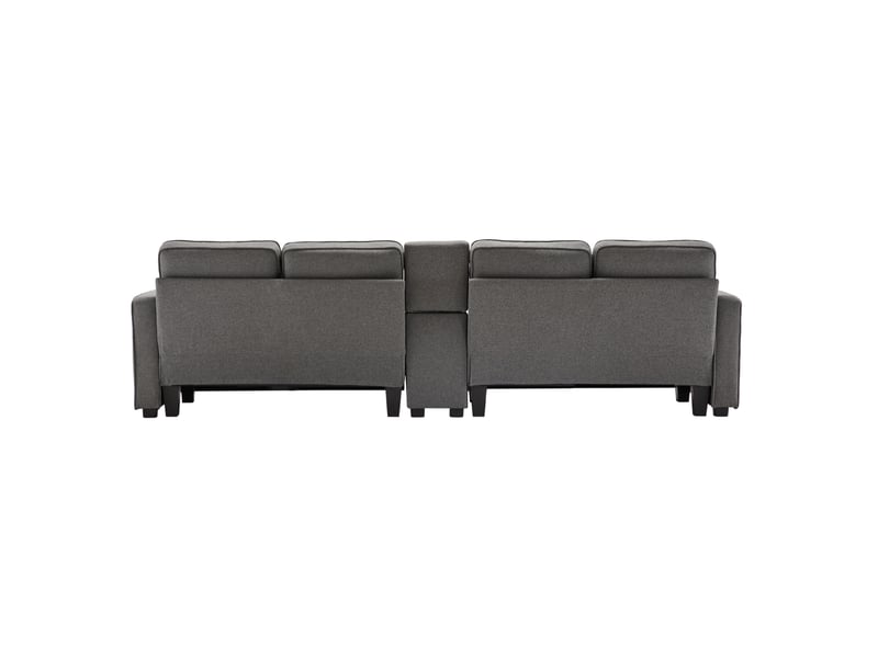 Canapé 4 places tcqpz avec console, 2 porte-gobelets et 2 ports usb 290 x 83 x 88 cm tissu aspect lin gris foncé  - Conforama A