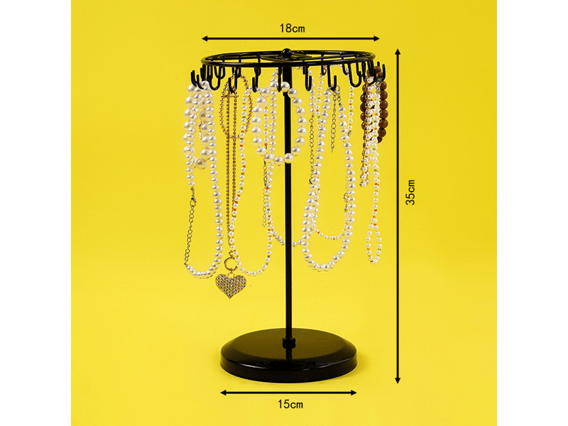  Porte bijoux rotatif en métal noir 23 crochets - h34,8 x l18 cm - tour de presentoir bijoux - porte collier bracelets bagues et boucles  - Conforama B