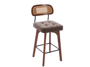 Tabourets de bar lot de 2 pivotants à 360° avec dossier en rotin, assise rembourrée en chenille marron