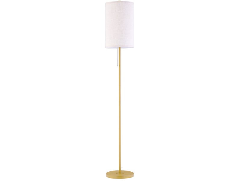  Lampe de pied salon avec abat-jour en lin, interrupteur à chaîne, pied en acier, blanc crème  - Conforama A