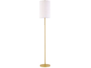 Lampe de pied salon avec abat-jour en lin, interrupteur à chaîne, pied en acier, blanc crème