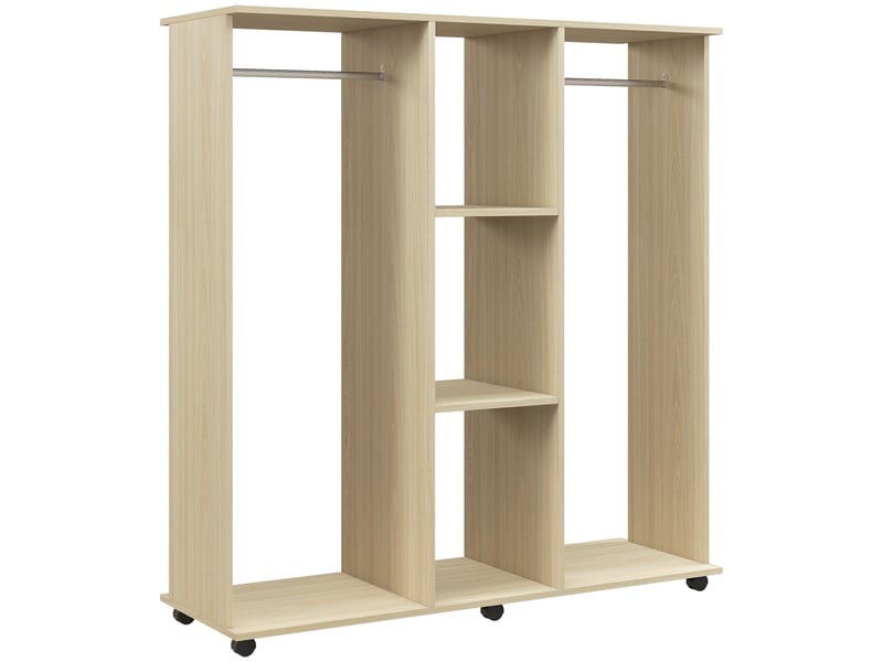  Armoire penderie meuble de rangement mobile 6 roulettes 120l x 40l x 128h cm en bois naturel  - Conforama B