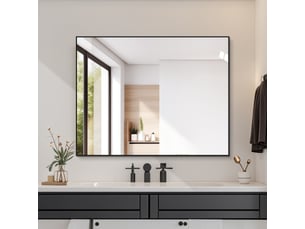 Miroir salle de bain 70x90 cm, miroir mural cadre noir en aluminium, verre hd sans cuivre, montage horizontal ou vertical pour dressing.