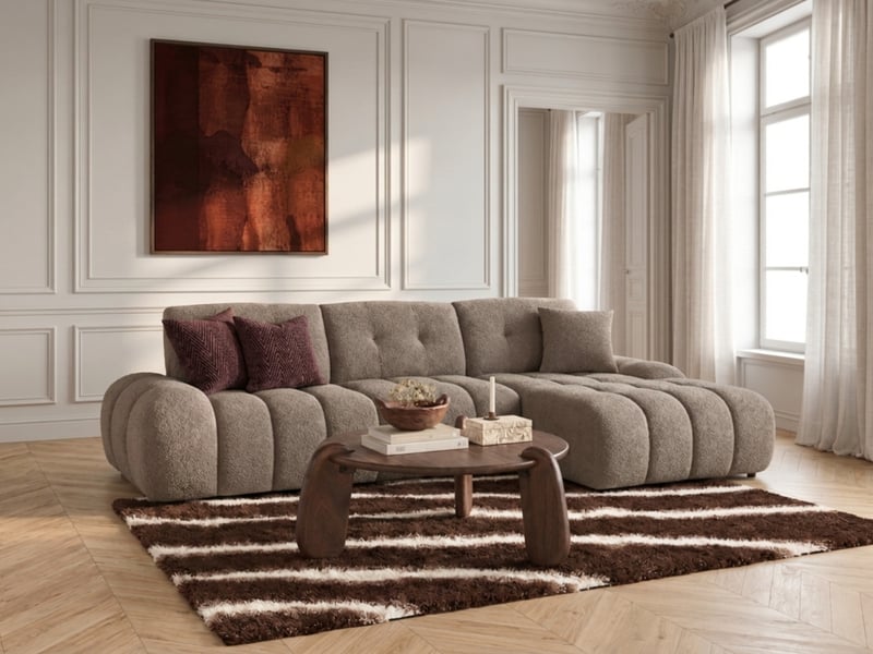  Bobochic canapé d'angle avec dossier avance recule apollon en tissu bouclette taupe  angle droit APOLLON - Conforama B