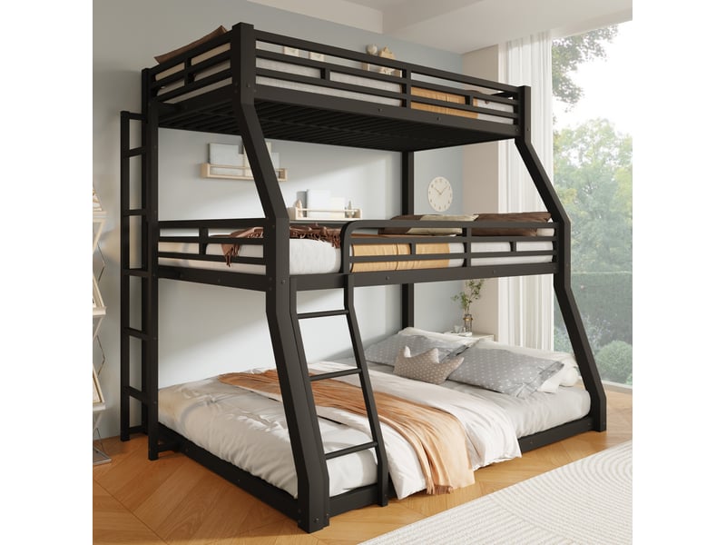  Lit superposé triple 90x200, 120x200 et 140x200 cm en métal noir  - Conforama D