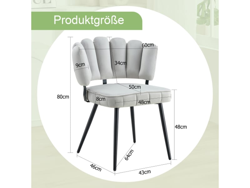  Ensemble de 2 chaises velours gris clair – dossiers fleuris, pieds métal noirs, 80 cm, salon &amp; salle à manger  - Conforama C
