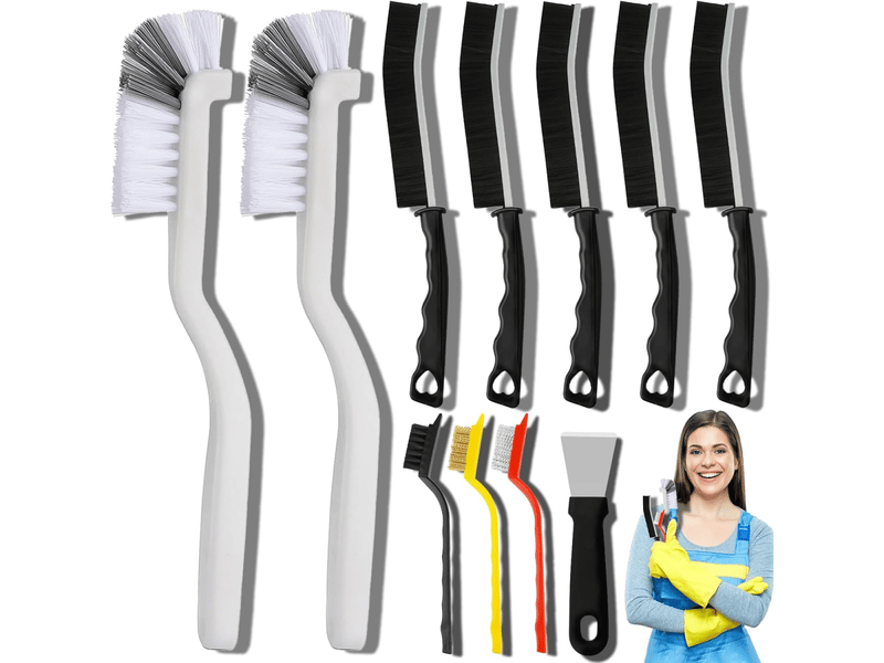  Ensemble de brosses de nettoyage pour recoins, adapté aux cuisines, salles de bains, coins, joints de carrelage, éviers, etc., 11 pièces.  - Conforama A