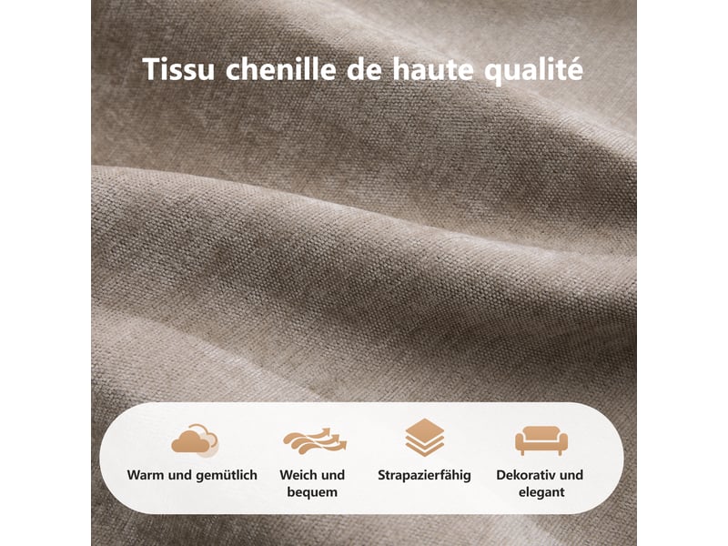  Canapé modulable 2 places avec pouf, design moderne en tissu chenille couleur taupe, structure stable et confortable pour salon contemporain  - Conforama R