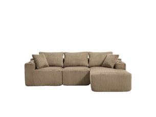 Canapé modulable avec méridienne 2 places velours côtelé 5 coussins poches latérales porte-gobelets diy