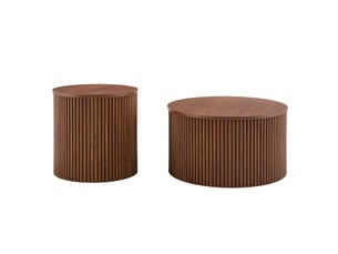 Set de 2 tables gigognes design colonne romaine - rangement intégré - structure mdf noyer - pour salon, chambre, bureau - noyer