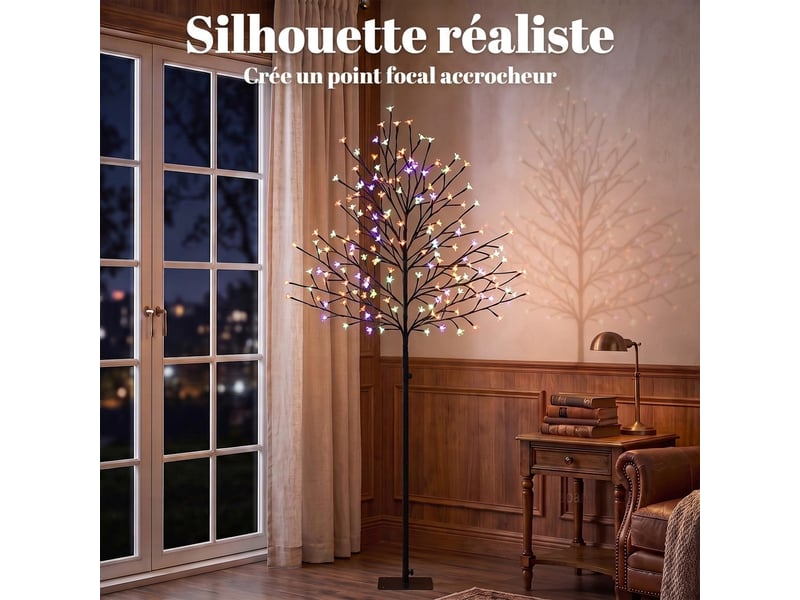 Arbre lumineux 150cm cerisier artificiel lumineux 160 led et 16 branches flexibles, décoration intérieure et extérieure - Conforama R