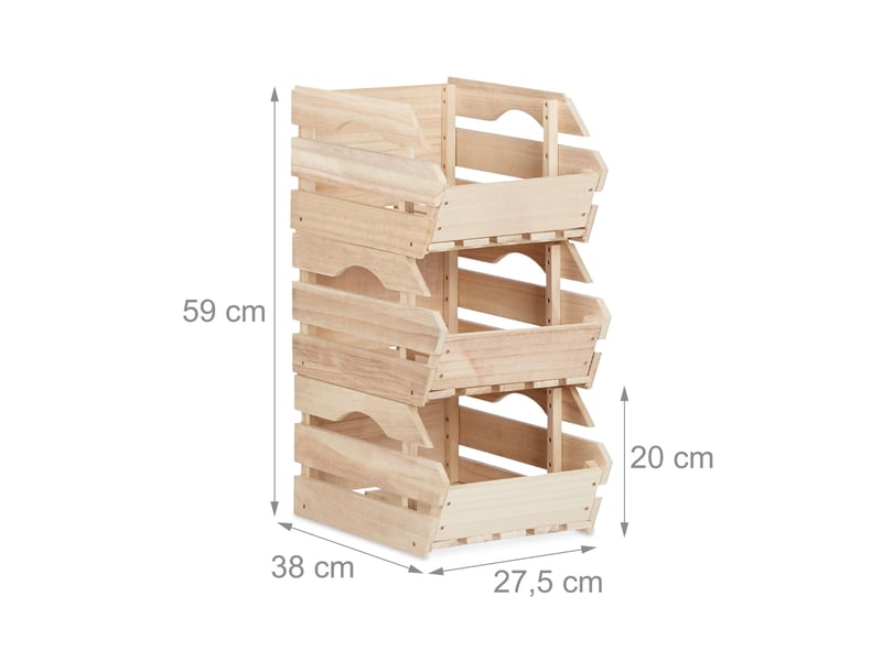  Lot de 3 boîtes empilables universelles rangement cuisine chambre 30 x 20 x 15 cm en bois naturel 13_0004319  - Conforama B