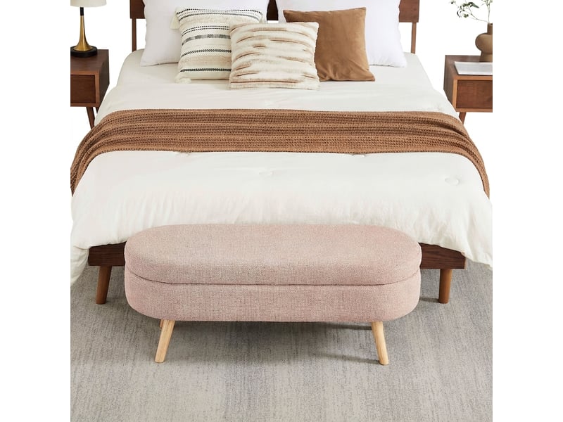  Banc coffre de rangement 110 cm en tissu chenille, forme ovale, pour chambre et entrée  - Conforama A