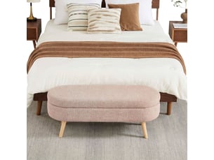 Banc coffre de rangement 110 cm en tissu chenille, forme ovale, pour chambre et entrée