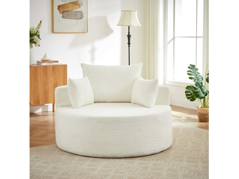  Fauteuil 127x127x82 cm, sans montage, coussin et dossier, confort, pour salon et chambre, mousse et chenille, beige  - Conforama D