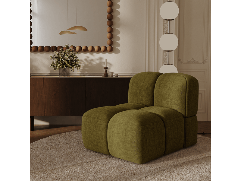  Fauteuil en velours texturé vert vintage MOSS - Conforama B