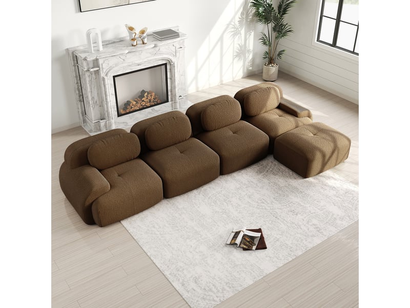  Canapé d'angle modulaire,4 places,avec rembourrage en mousse haute résilience, velours ,388x178x 70 cm, marron  - Conforama D