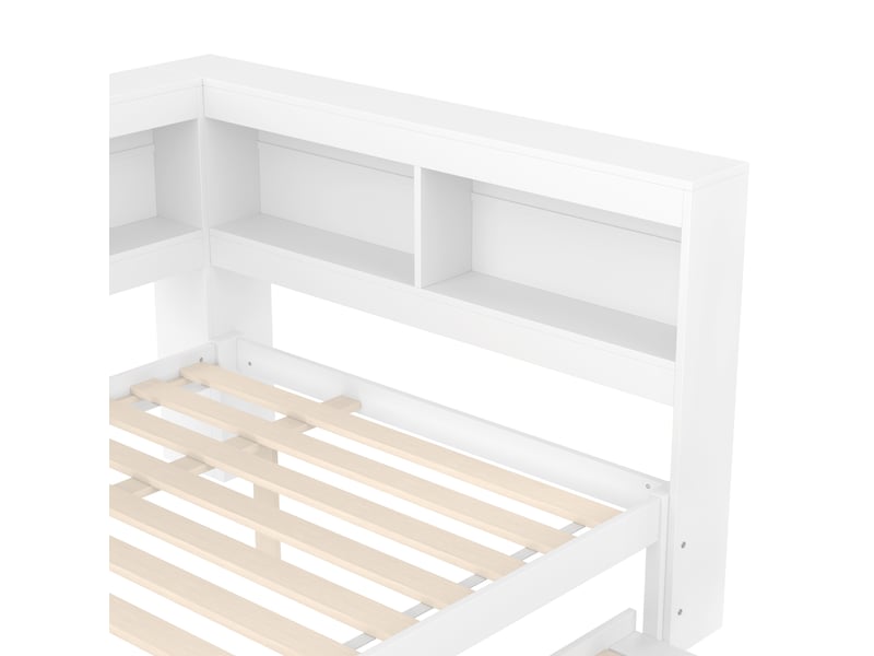 Lit banquette 140x200 avec lit gigogne et tiroirs - prises usb pin massif blanc - Conforama E