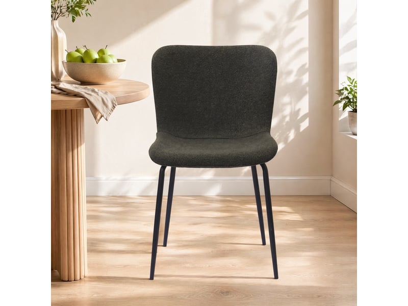  Chaises de salle à manger lot de 2 à dossier haut arrondi  - soutien lombaire, tissu et métal vert  - Conforama B