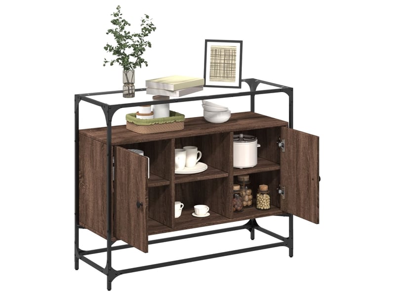  Buffet - bahut - meuble de rangement avec dessus en verre chêne marron bois d'ingénierie  - Conforama C