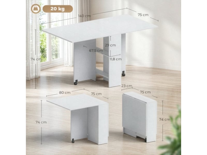 Table à manger pliante avec roulettes – table basse et table d’appoint mobile compacte (1 pièce) – sur site - Conforama C
