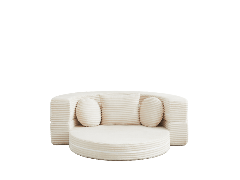  Canapé-lit 4-en-1 multifonction, sofa demi-rond convertible en lit rond, design compact, 2 coussins ronds et 1 coussin carré, salon  - Conforama E