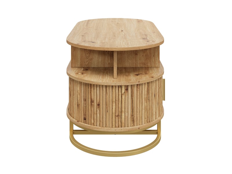  Table basse ovale relevable avec rangement, mdf naturel, portes coulissantes  - Conforama E