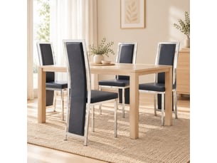 Lot de 4 chaises de salle à manger 44x42,7x109 cm métal et polyuréthane (pu) noir et argenté